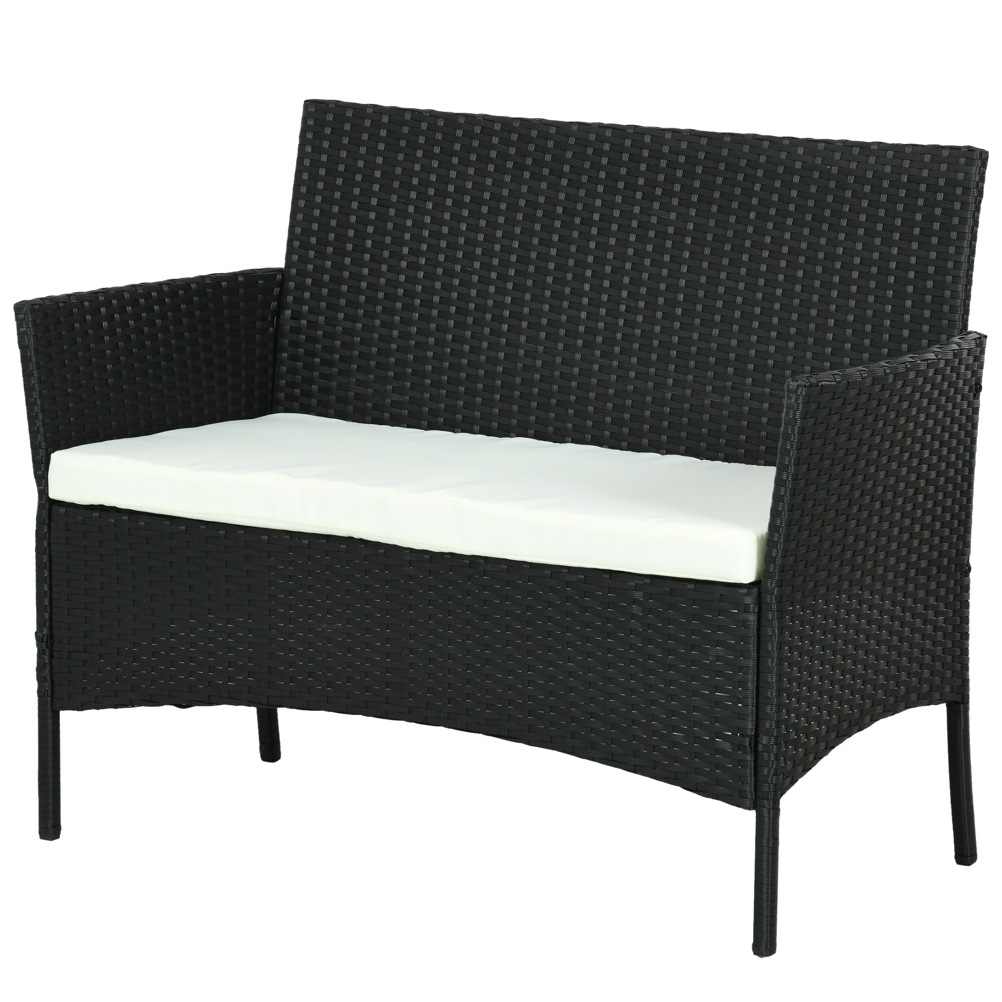 Solarias Canapé de Jardin à 2 Places avec Coussin et Accoudoirs en Rotin PE et Acier, 100x54x80cm, Noir