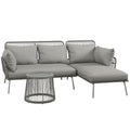 Solarias Salon de jardin d'angle 4 pers. style colonial table basse coussins grand confort inclus résine tressée gris