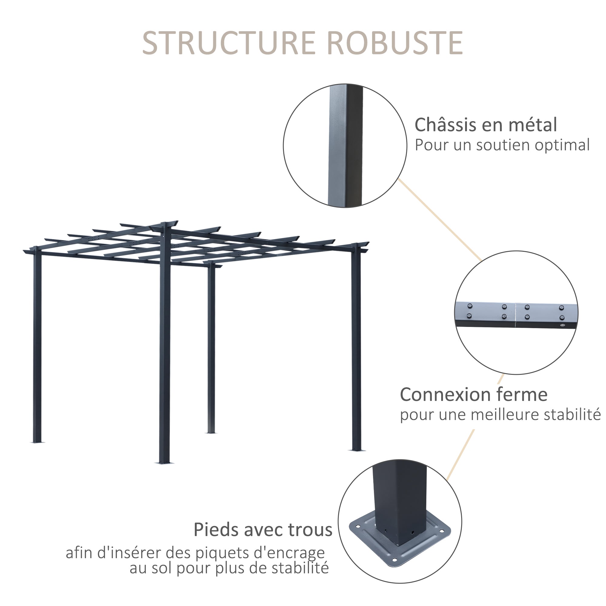 Solarias Pergola autoportante Style Contemporain - Toit terrasse à décorer - dim. 3L x 3l x 2,3H m - métal époxy anticorrosi
