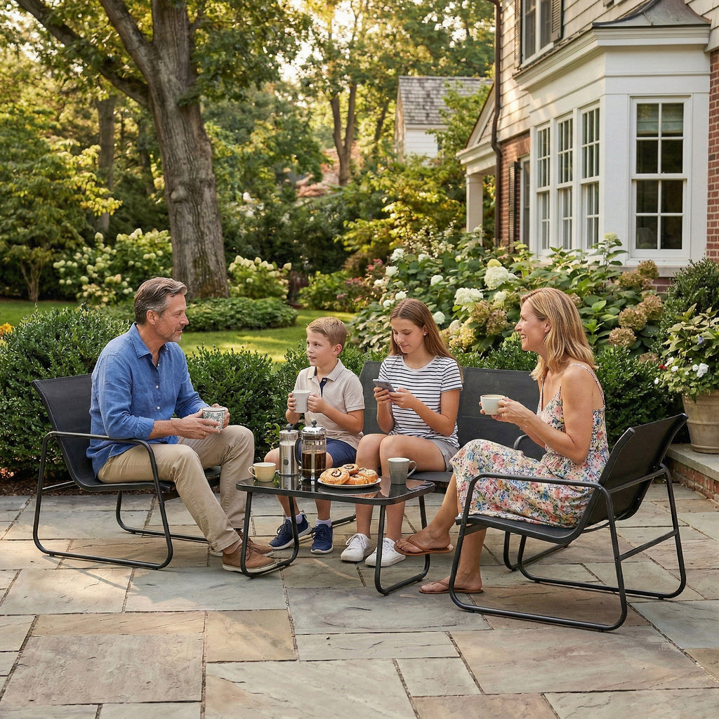 Solarias Salon de jardin 4 pièces avec canapé, fauteuils et table basse, gris foncé et noir