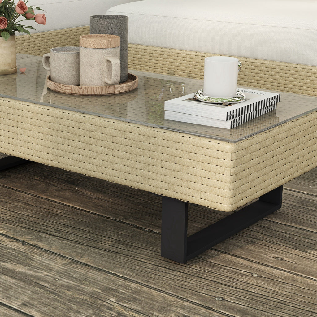 Solarias Salon de jardin d'angle 5 places design contemporain coussins déhoussables table basse acier époxy résine tressée b