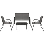 Solarias Ensemble de Jardin Outsunny avec Canapé 2 Places, 2 Fauteuils Empilables et Table Basse en Verre, Noir
