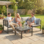 Solarias Salon de Jardin Mobilier de Terrasse 3 Pièces 4 Places Modulable avec Accoudoir Réglable Coussins Épais 16cm Gris