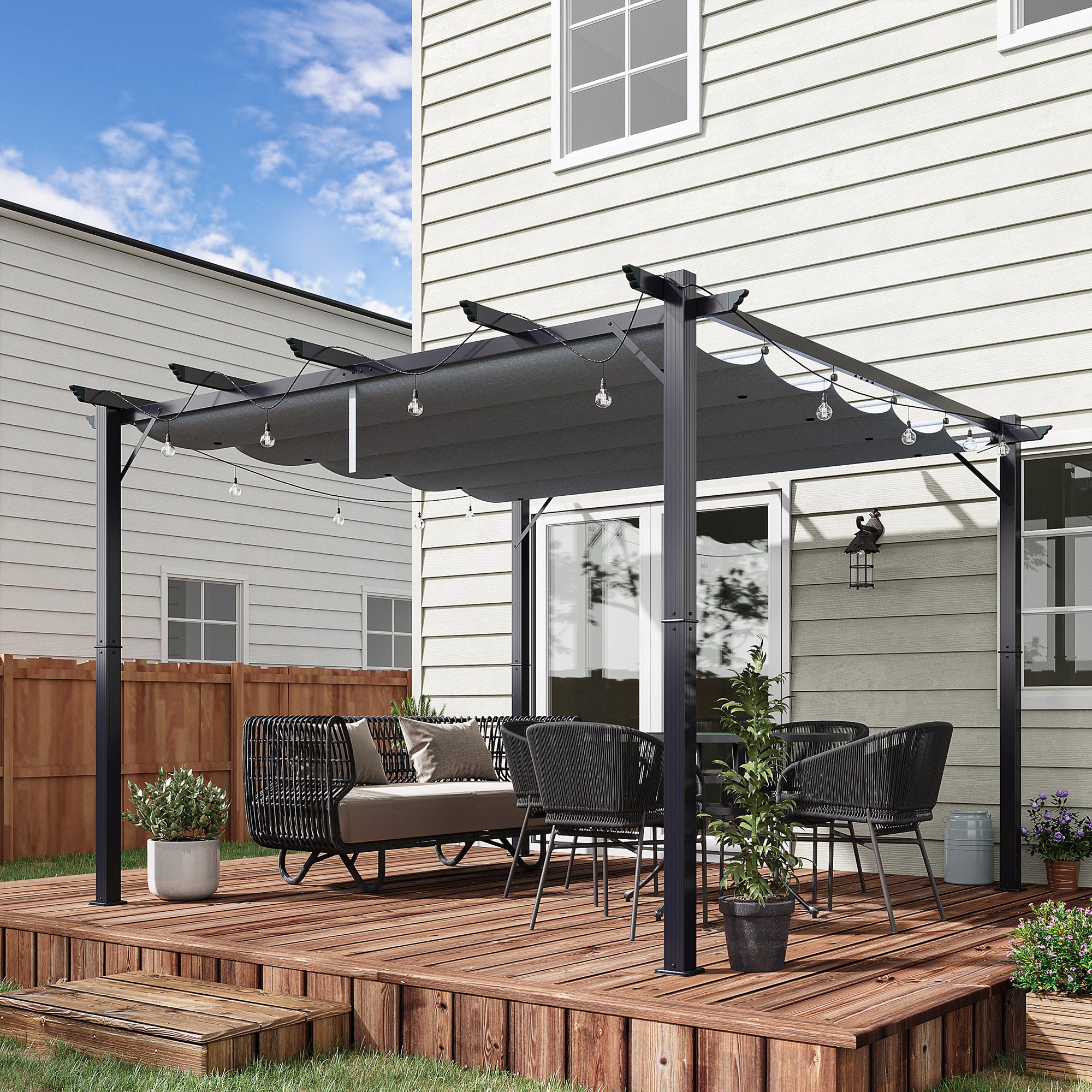 Solarias Pergola de Jardin 3x3 m avec Toit Rétractable Protection UPF30+ Drainage Cadre en Aluminium pour Patio Extérieur Gr