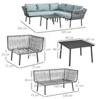 Solarias Salon de jardin d'angle 4 pièces avec 2 canapé d'angle 2 places + 1 canapé d'angle 1 place + table basse coussins g