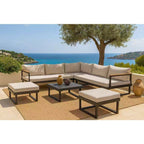 Solarias Salon de jardin d'angle 7 places - Aluminium - ALMARA - Canapé d'angle + 2 tabourets + table - Ecru