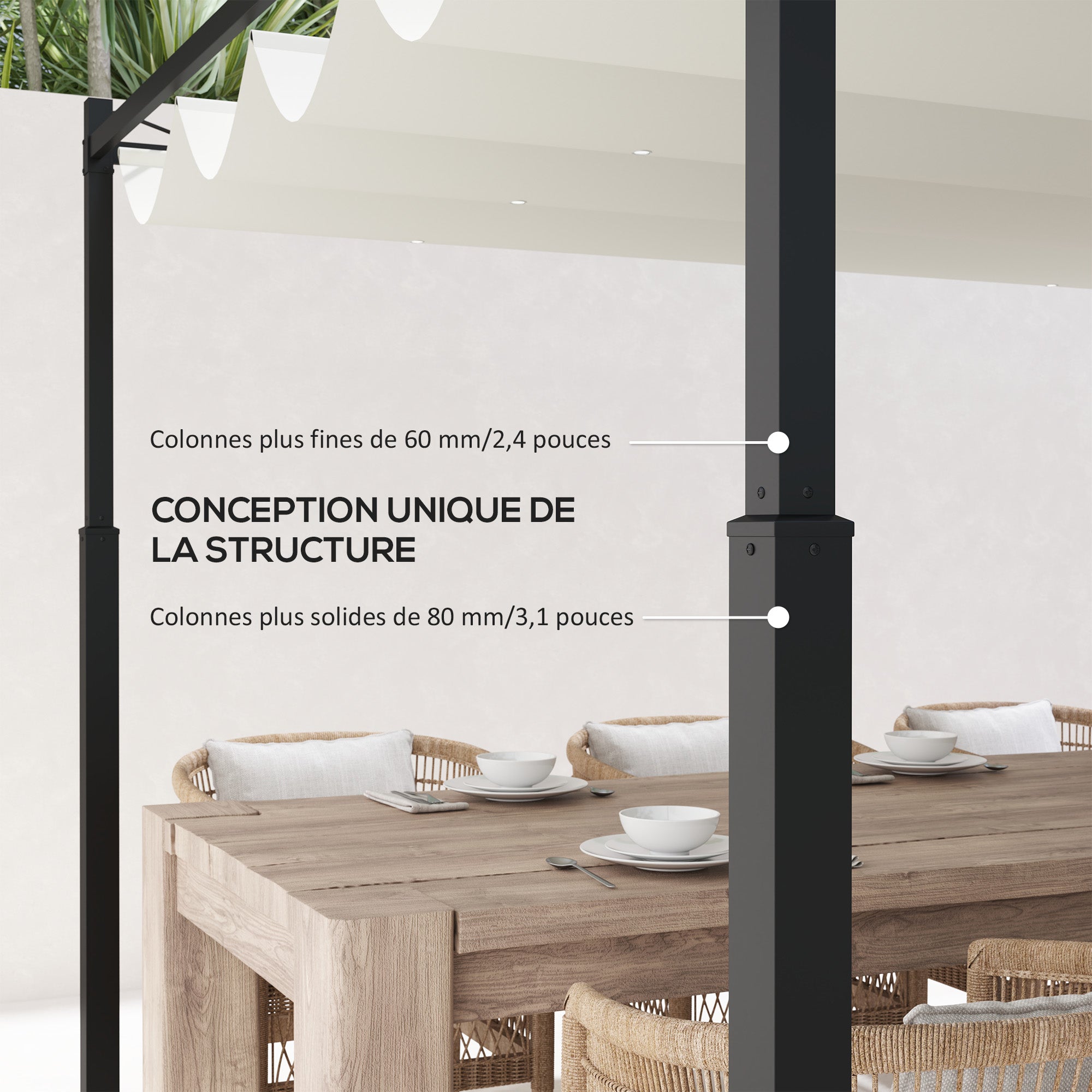 Solarias Pergola de jardin exterieur 3 x 3 m avec toit rétractable et fixation magnétique, abri soleil UPF30+, crème