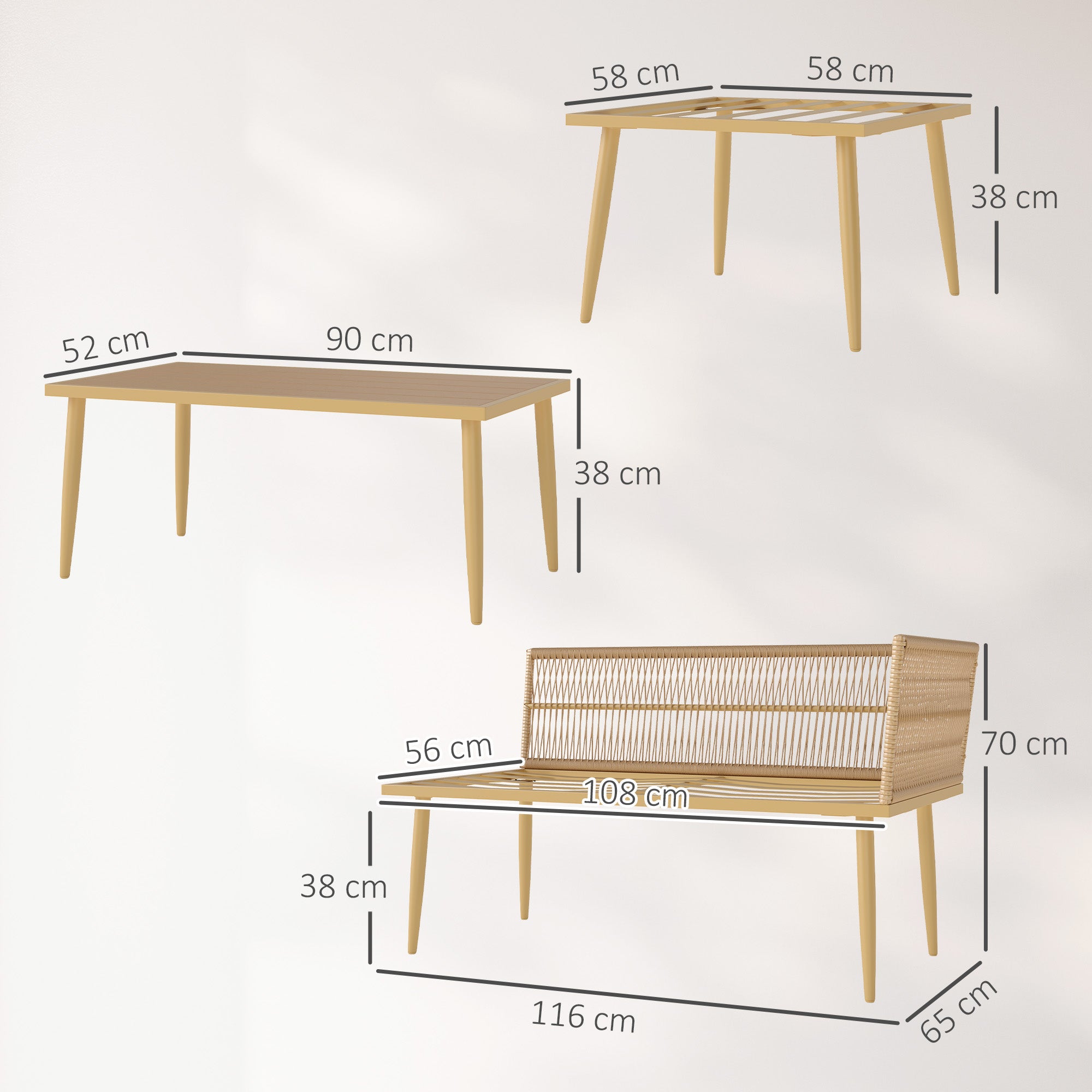 Solarias Salon de jardin extérieur en résine tressée 5 places modulable 2 canapés, pouf et table basse, coussins inclus, crè