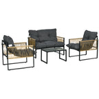 Solarias Ensemble salon de jardin 4 pièces canapé 2 places 2 fauteuils et 1 table basse plateau verre trempé 3 coussins - gr