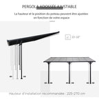 Solarias Pergola adossée aluminium 4,5 x 3 m avec toit en polycarbonate résistant UV, gouttière intégrée, tonnelle de jardin