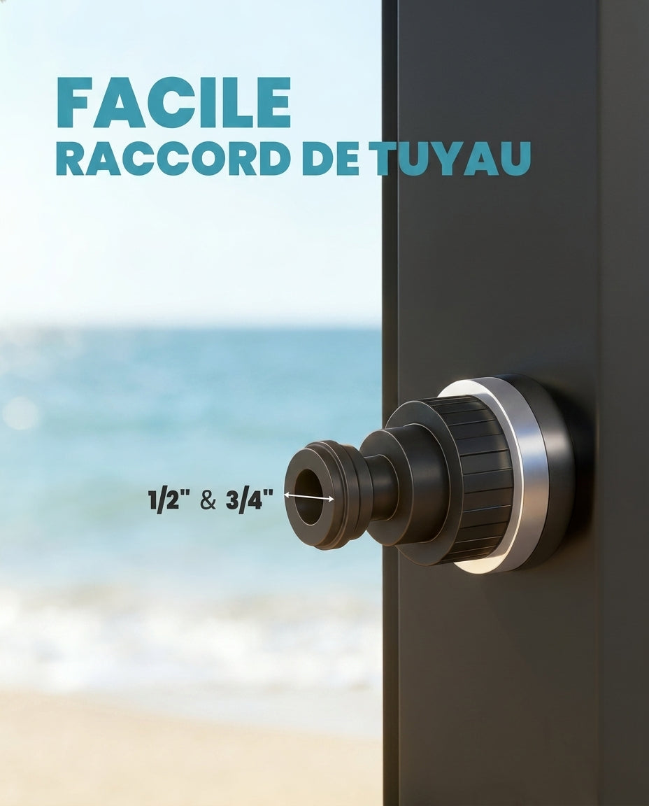 Solarias Douche Solaire 60L XXL – Familiale, Douchette à Main, Mitigeur — raccord tuyau detail