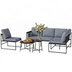 Solarias Salon de Jardin Extérieur 5 Pièces, 2 Canapés, 2 Tables, 1 Chaise, Pochette de Rangement, 182x167x65cm, Gris Foncé