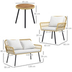 Solarias Ensemble salon de jardin 4 pièces canapé 2 places 2 fauteuils avec 7 coussins 1 table basse ronde, résine tressée