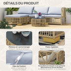 Solarias Ensemble 5 pièces salon de jardin bas modulables pour 4 personnes en résine tressée aspect rotin