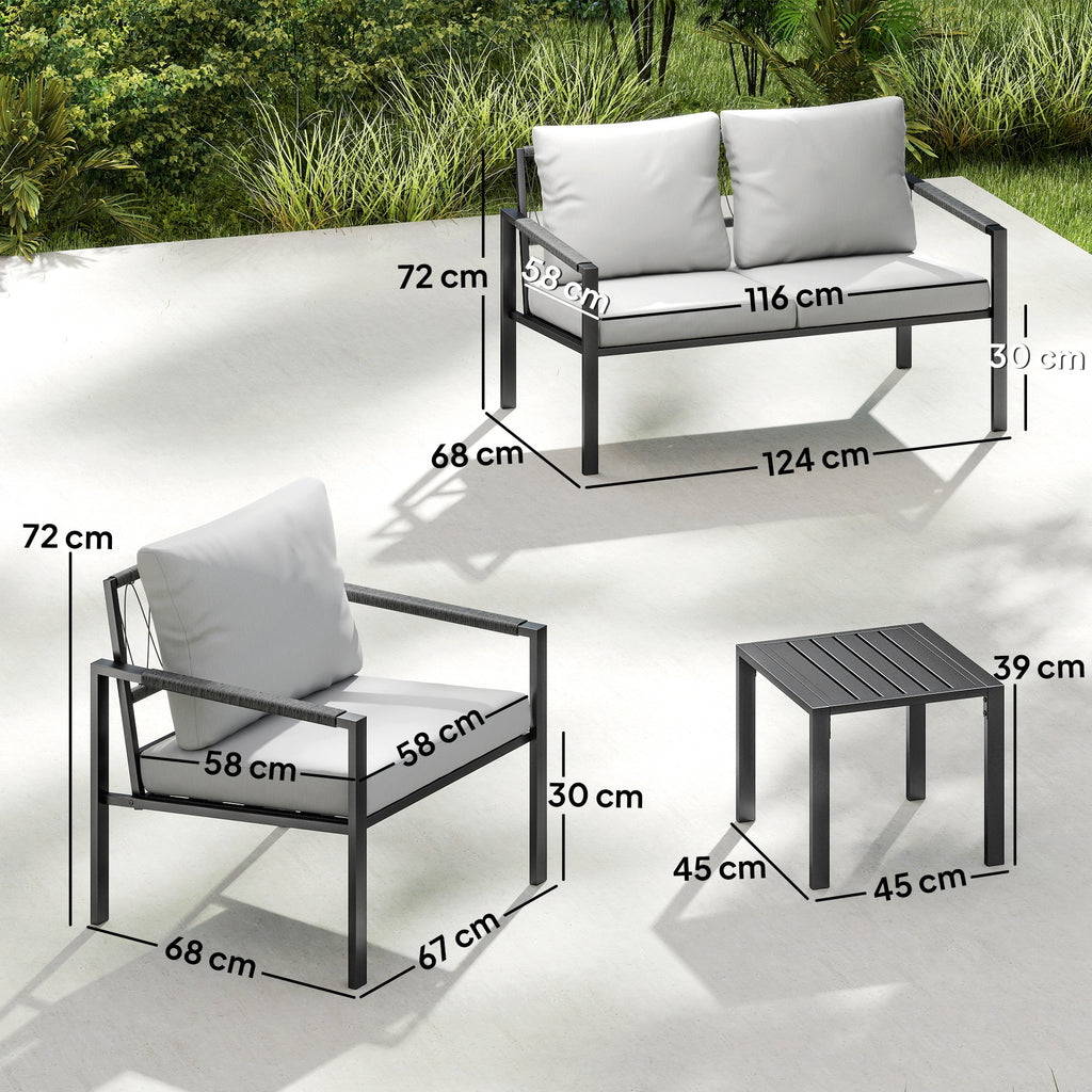 Solarias Ensemble de jardin 4 personnes résistant aux intempéries - ensemble balcon avec canapé 2 places, fauteuils, coussin