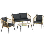 Solarias Ensemble salon de jardin 4 pièces canapé 2 places 2 fauteuils 1 table basse 7 coussins métal et résine imitation ro