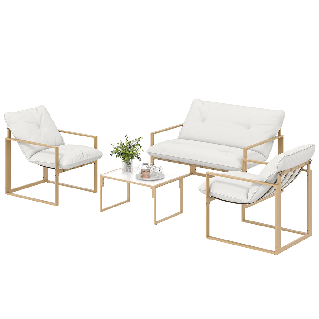 Solarias Salon de jardin extérieur 4 pièces avec coussins ultra-épais 15cm canapé 2 places avec table basse et 2 fauteuils k