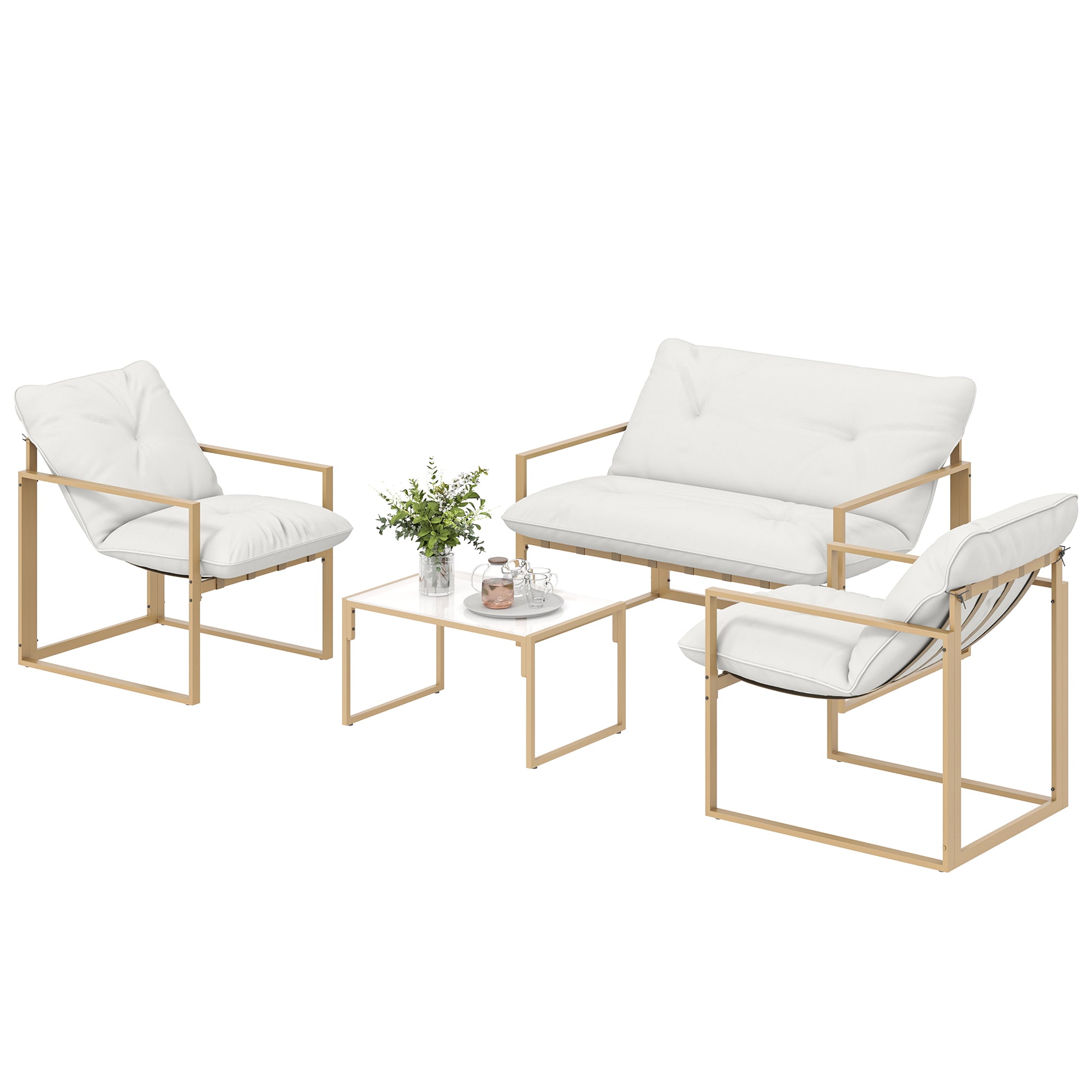 Solarias Salon de jardin extérieur 4 pièces avec coussins ultra-épais 15cm canapé 2 places avec table basse et 2 fauteuils k