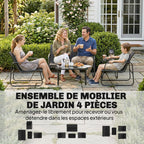 Solarias Salon de jardin 4 pièces avec canapé, fauteuils et table basse, gris foncé et noir