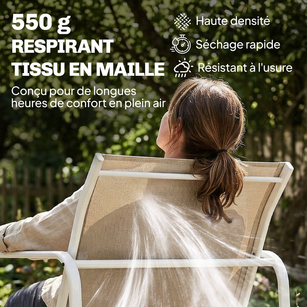 Solarias Salon de Jardin 4 Pièces avec Canapé 2 Places, 2 Fauteuils et Table, en Acier Textilène Verre Trempé, 112x73x74 cm,