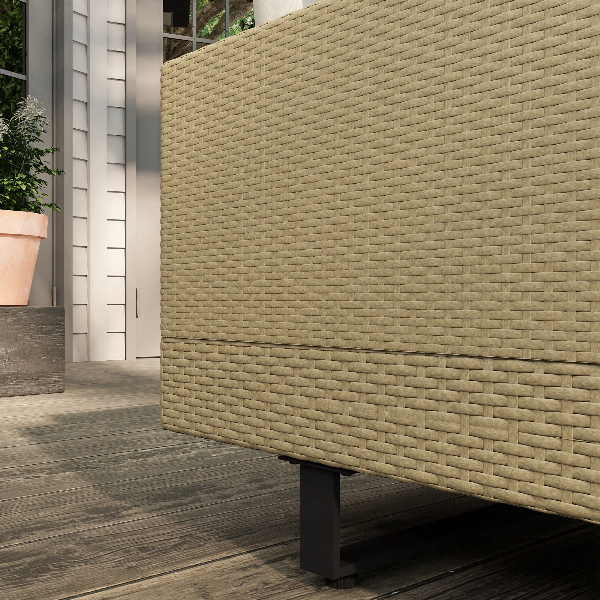 Solarias Salon de jardin d'angle 5 places design contemporain coussins déhoussables table basse acier époxy résine tressée b