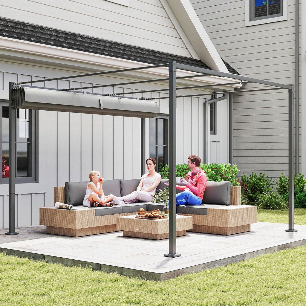 Solarias Pergola Rétractable Coulissante 3 x 3 m tonnelle de Jardin à fixation magnétique Tissu Polyester Haute densité gris