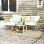Solarias Salon de jardin d'angle 4 pers. 3 pièces avec 1 table basse coussins grand confort inclus résine tressée crème