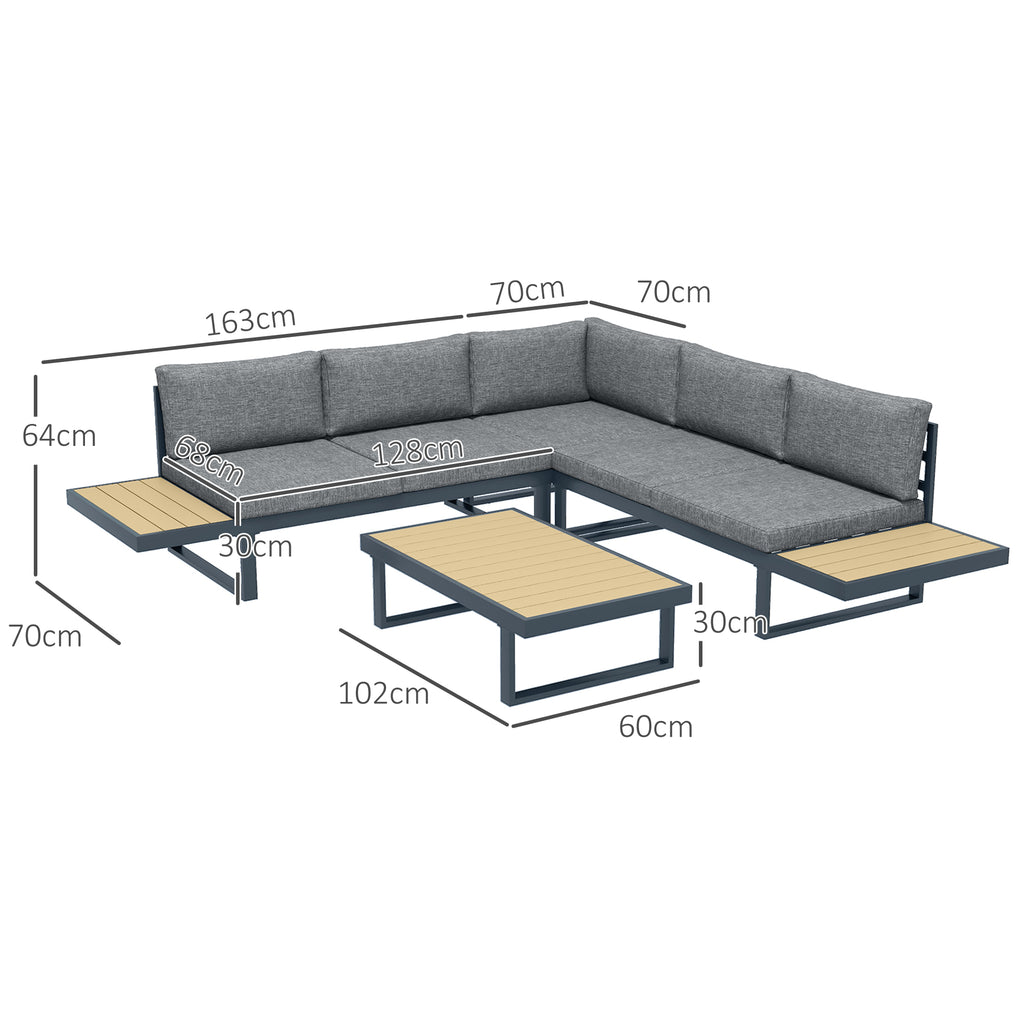 Solarias Ensemble salon de jardin d'angle design 5 places coussins table basse alu. gris anthracite et imitation bois