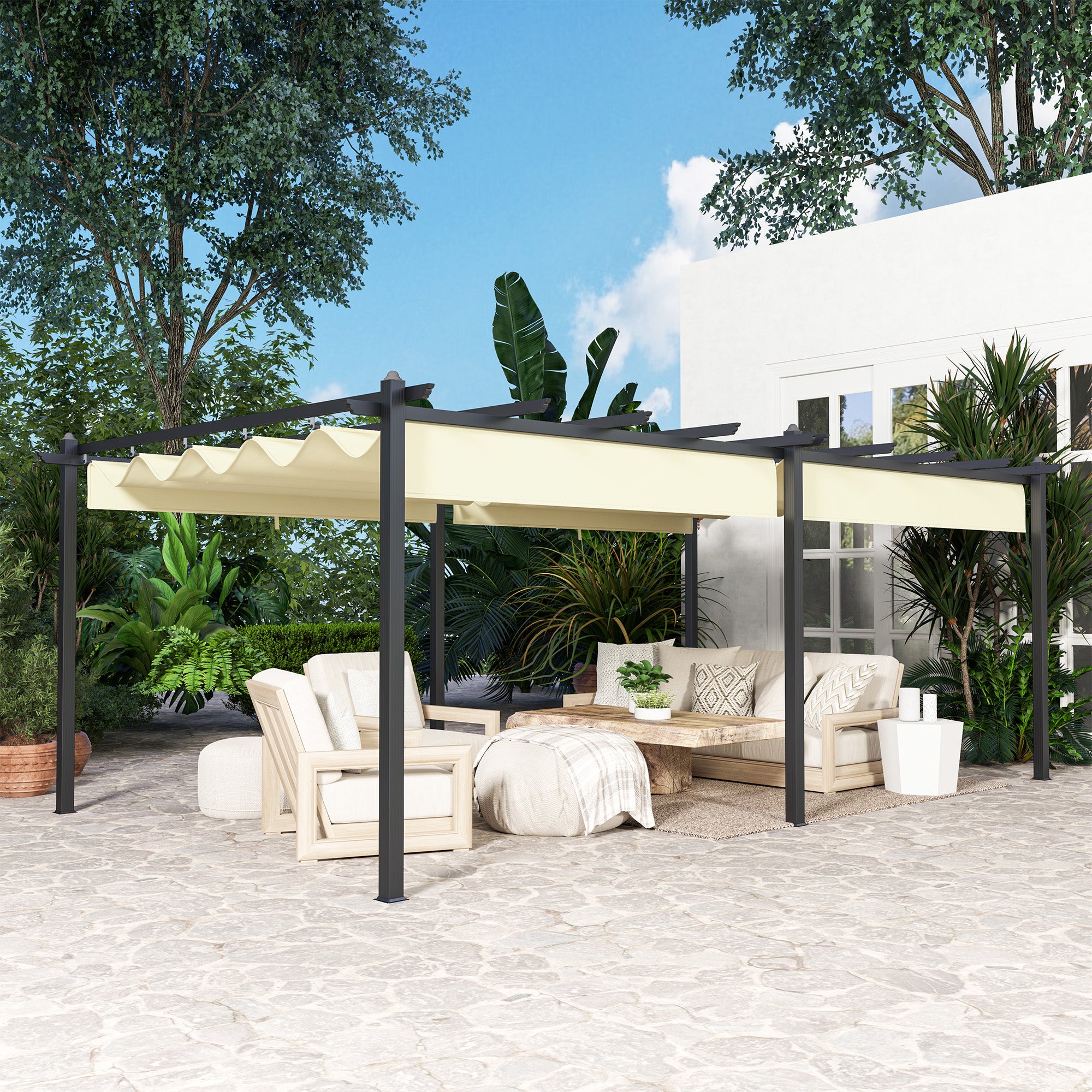 Solarias Pergola rétractable 3,5 x 6 m pergola pour terrasse structure en aluminium + toile polyester - beige