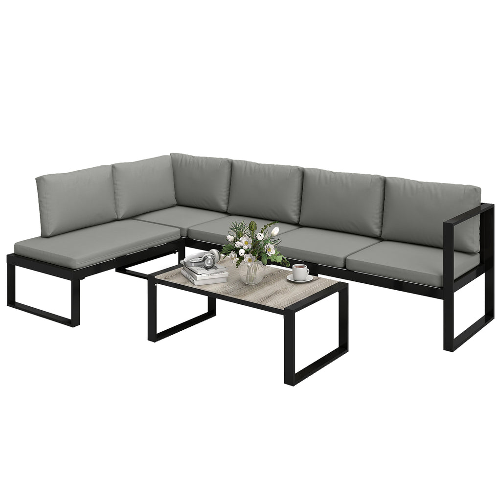 Solarias Salon de Jardin Extérieur d'Angle 5 Personnes avec 2 Canapés, Chaise Sans Accoudoirs, Table Basse, Gris Foncé