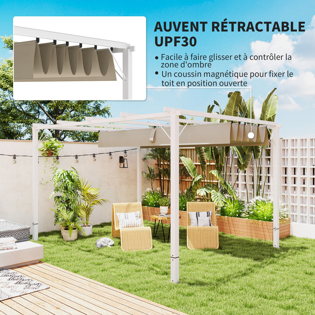 Solarias Pergola jardin extérieur en aluminium 3 x 4 m avec toit rétractable, abri soleil UPF30+, pour terrasse, patio, blan