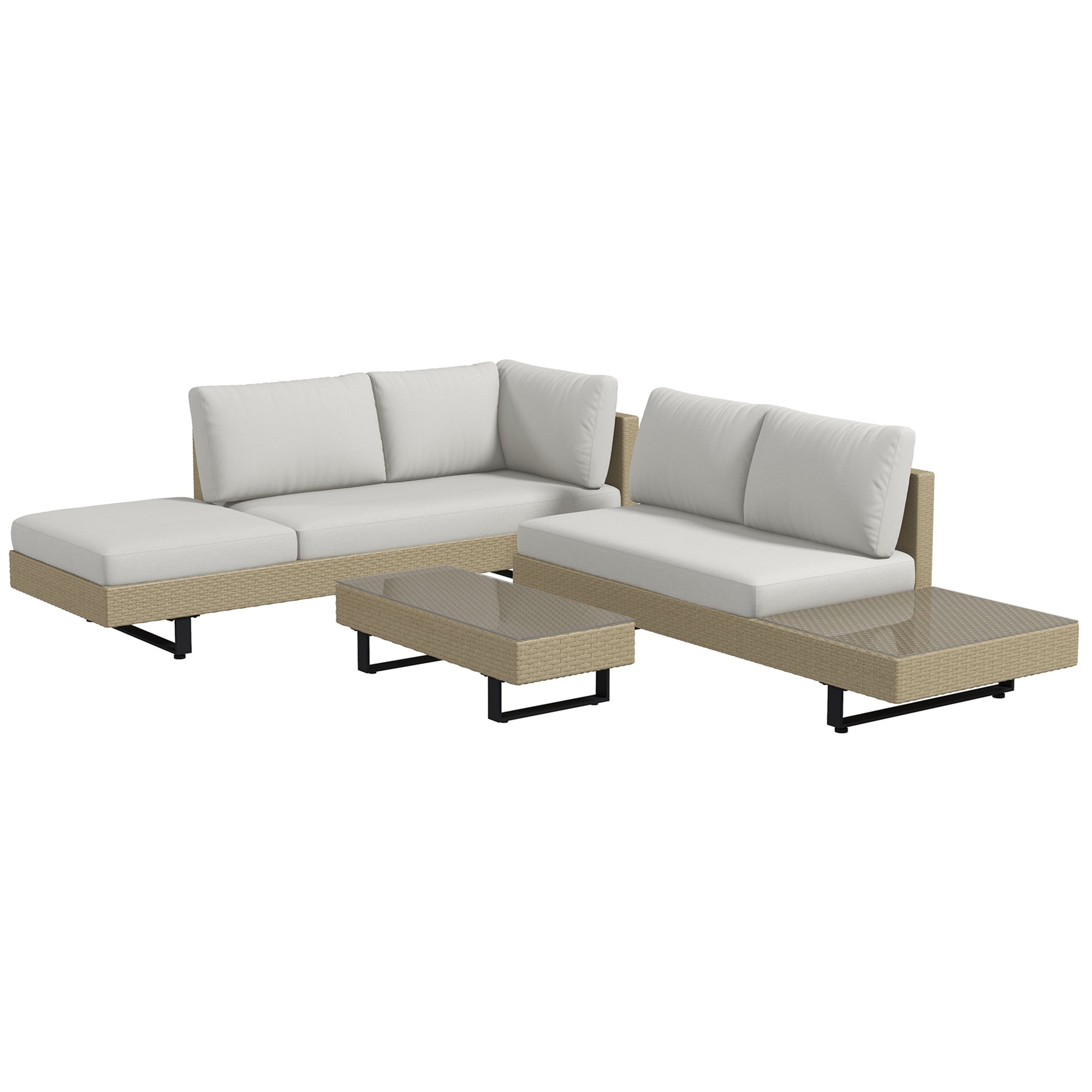 Solarias Salon de jardin d'angle 5 places design contemporain coussins déhoussables table basse acier époxy résine tressée b