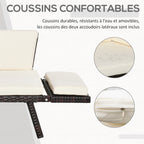 Solarias Canapé lit de jardin extensible 3 places grand confort 4 coussins écru inclus résine tressée imitation rotin chocol