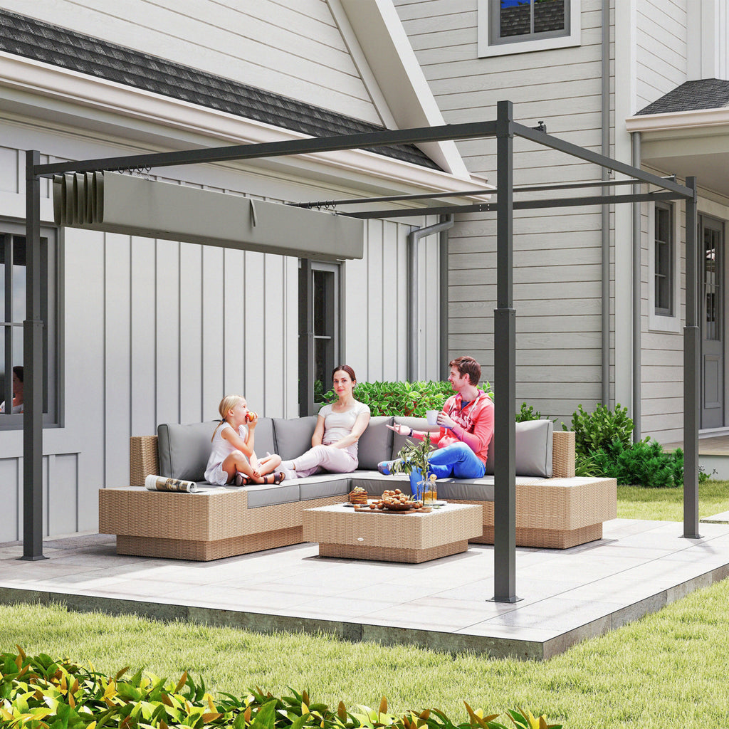Solarias Pergola de jardin exterieur 3 x 3 m avec toit rétractable et fixation magnétique, abri soleil UPF30+, gris