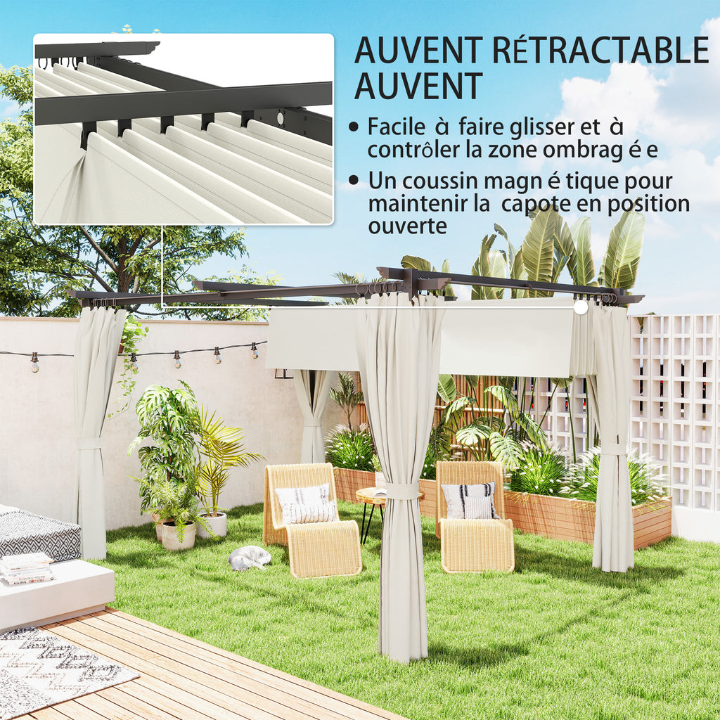 Solarias Pergola 3 x 3 m avec Auvent Rétractable et Rideaux, Abri de Soleil UPF30+ pour Jardin, Terrasse, Extérieur