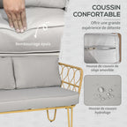Solarias Ensemble salon de jardin canapé 2 places + 2 fauteuils + 1 table basse plateau verre trempé 7 coussins gris