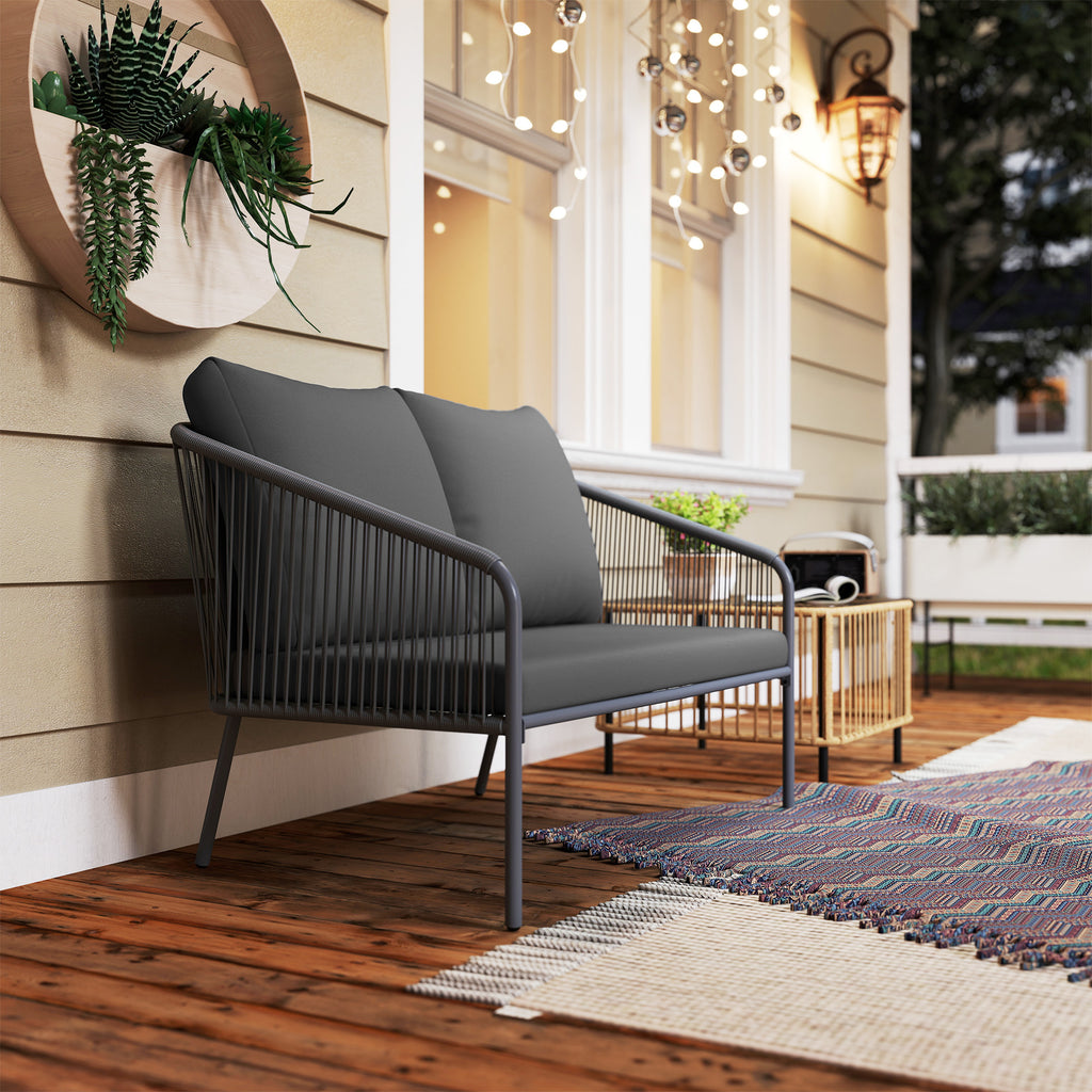 Solarias Canapé de jardin 2 places en résine tressée avec coussins canapé d'extérieur accoudoirs cadre en acier 112x72x76cm 