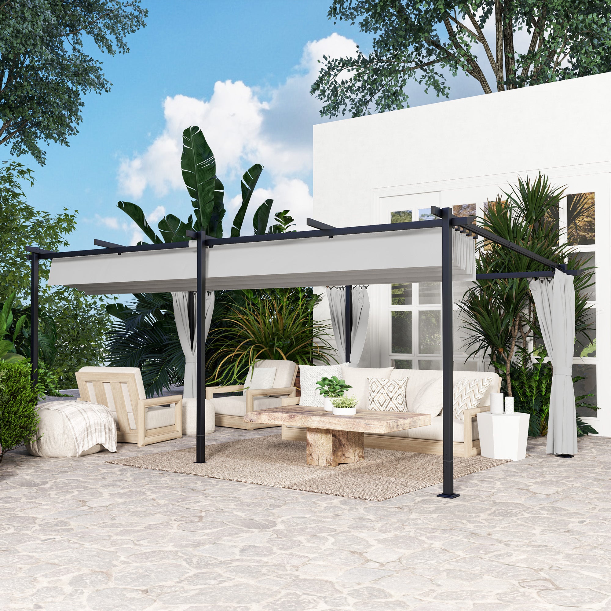 Solarias Pergola jardin exterieur 3 x 6 m pergola coulissante rétractable avec parois latérales, abri soleil UPF30+, gris