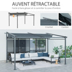 Solarias Pergola rétractable 4 x 3 m structure métal époxy anticorrosion toile Polyester180 g/m² Incluse Gris