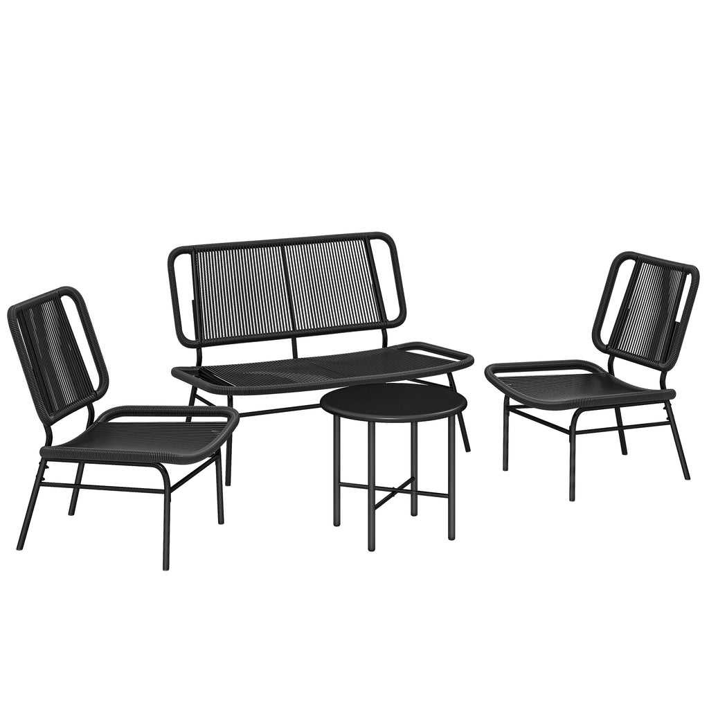 Solarias Ensemble mobilier de jardin en rotin 4 pièces, canapé extérieur avec table métal, noir
