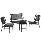 Solarias Ensemble mobilier de jardin en rotin 4 pièces, canapé extérieur avec table métal, noir