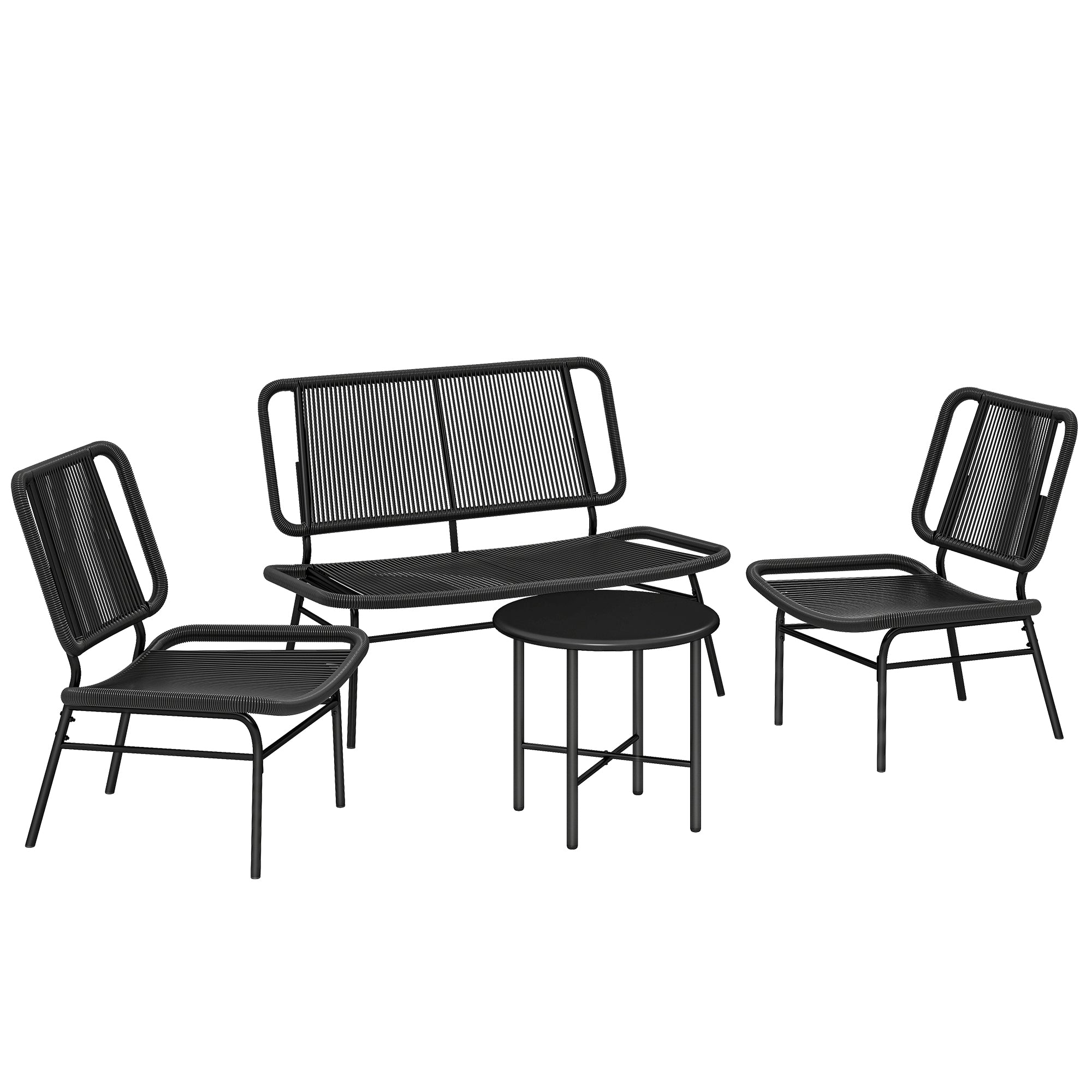 Solarias Ensemble mobilier de jardin en rotin 4 pièces, canapé extérieur avec table métal, noir