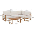 Solarias Salon de jardin canapé d'angle SANTA - Aluminium effet bois - 5 personnes - Ecru