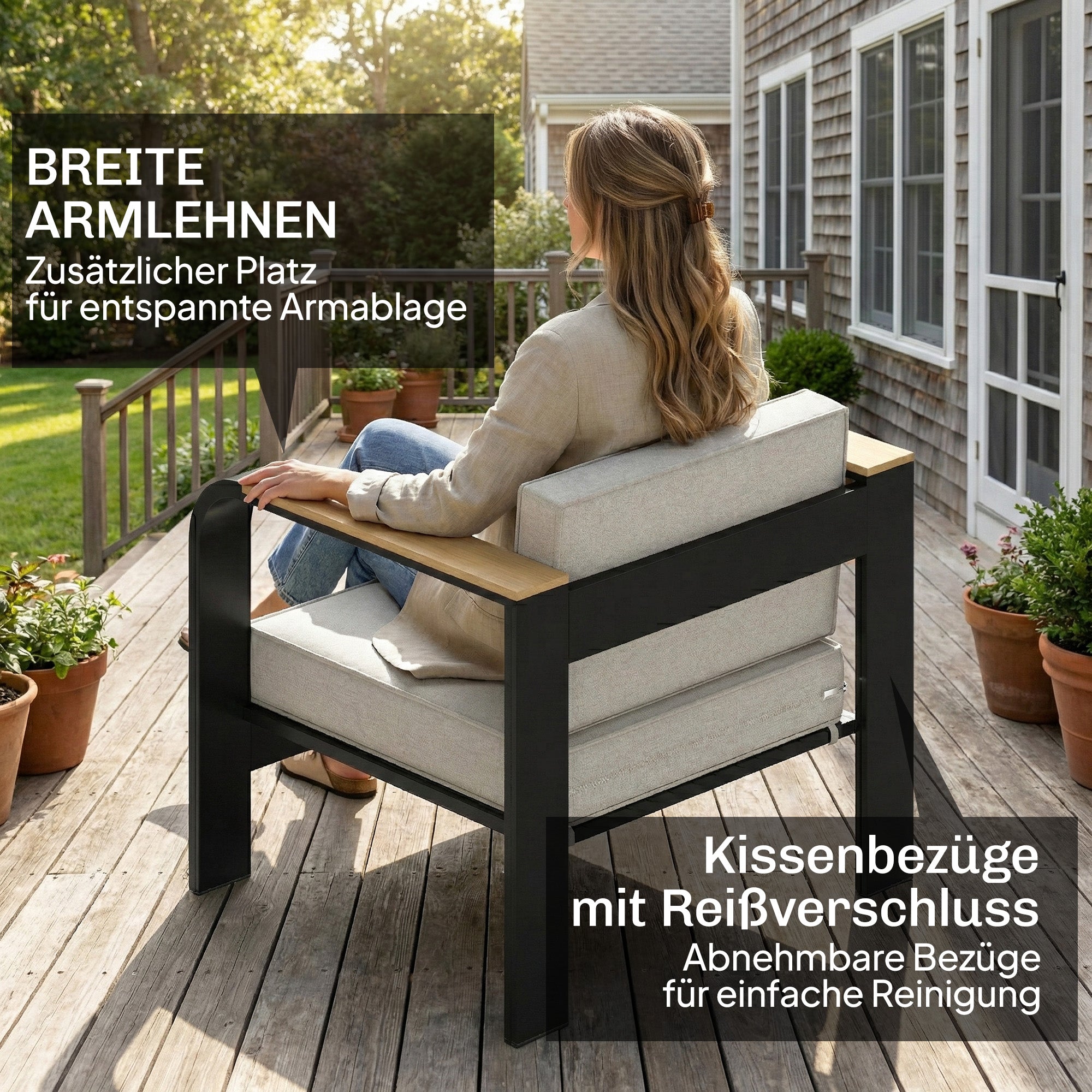 Solarias Ensemble de jardin en aluminium pour 4 personnes résistant à l'eau extra profond avec canapé 2 places et 2 fauteuil