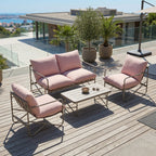 Solarias Ensemble de jardin 4 personnes : Canapé, Fauteuils, Table, Métal, Rose