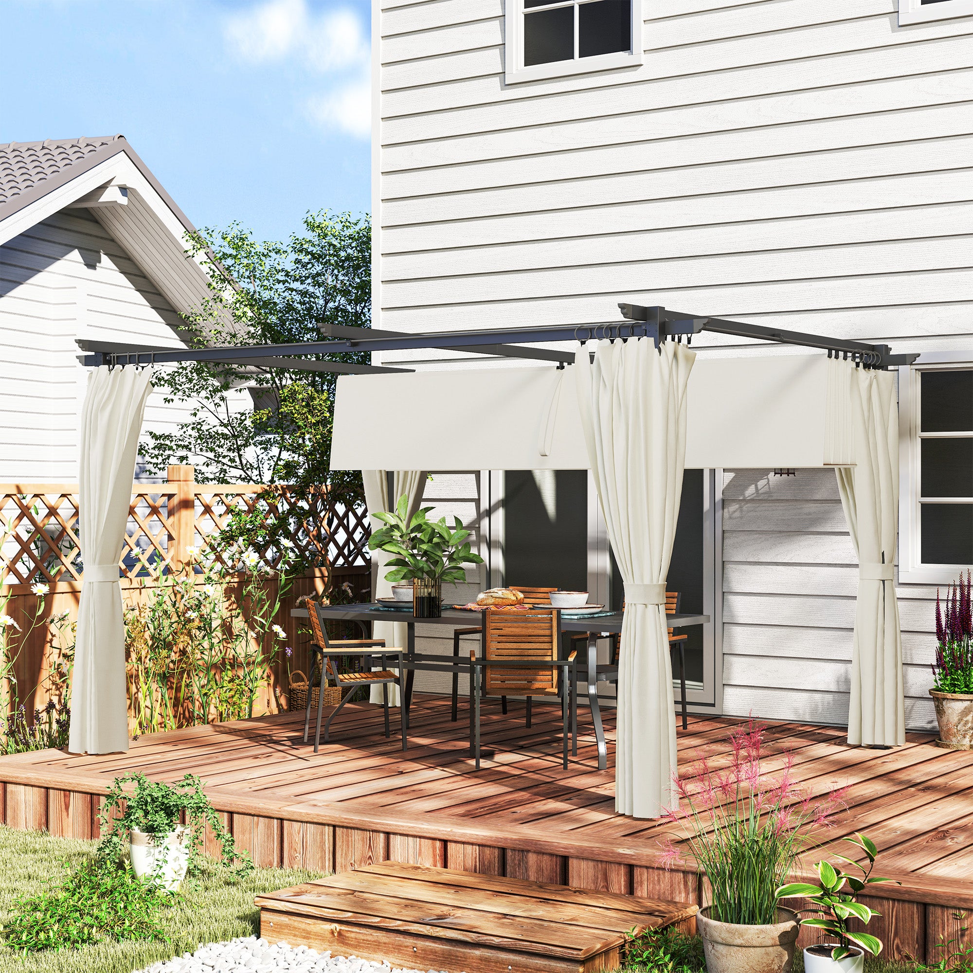 Solarias Pergola 3 x 3 m avec Auvent Rétractable et Rideaux, Abri de Soleil UPF30+ pour Jardin, Terrasse, Extérieur
