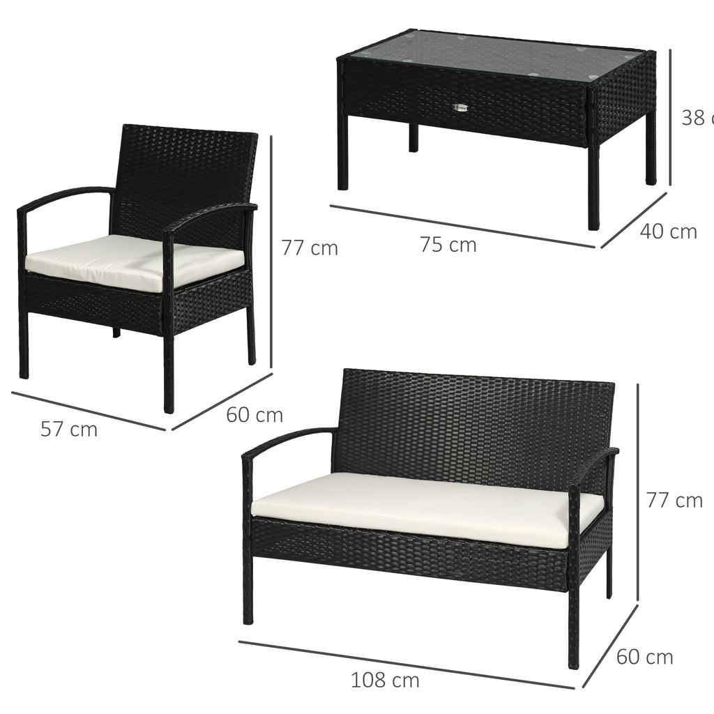 Solarias Ensemble salon de jardin 4 places : canapé, 2 fauteuils et table basse plateau verre trempé résine tressée 4 fils i