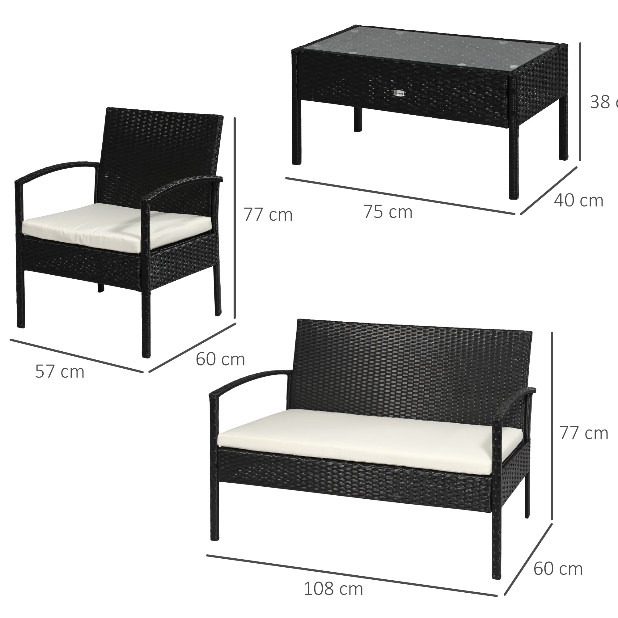 Solarias Ensemble salon de jardin 4 places : canapé, 2 fauteuils et table basse plateau verre trempé résine tressée 4 fils i