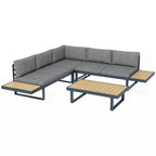 Solarias Ensemble salon de jardin d'angle design 5 places coussins table basse alu. gris anthracite et imitation bois