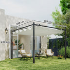 Solarias Pergola de jardin exterieur 3 x 3 m avec toit rétractable et fixation magnétique, abri soleil UPF30+, crème